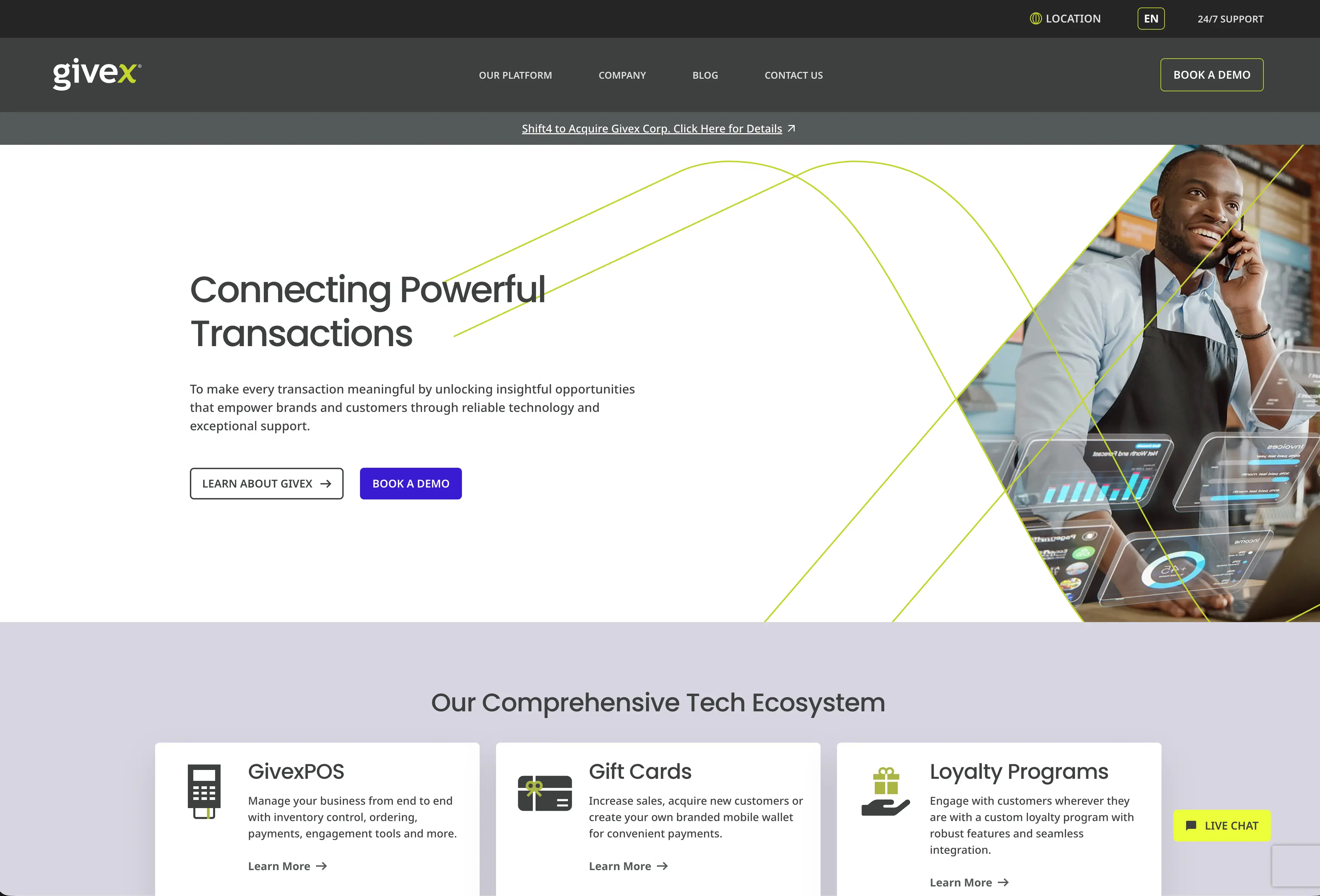 Global Givex corporate website homepage following the WordPress migration