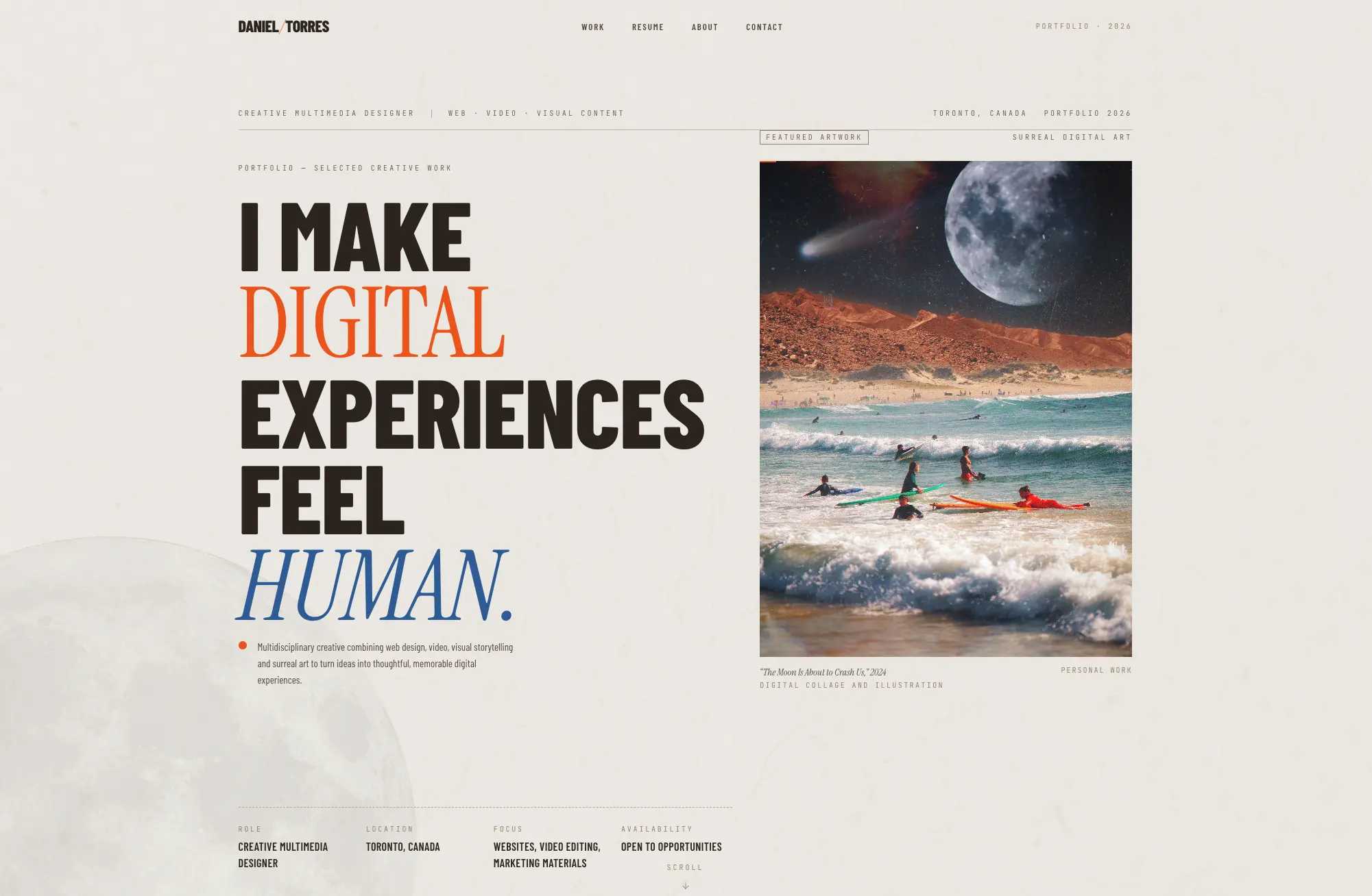 Current idanieltorres.com portfolio homepage
